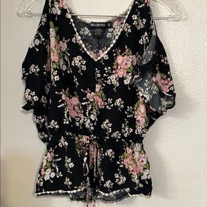 Miss Chievous Black and Pink Floral Blouse